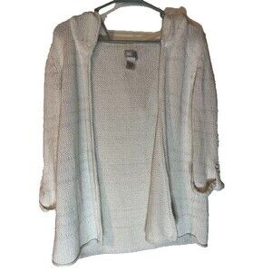 Chico's Cozycore Casual Normcore White Linen/Cotton Hooded Open Cardigan Sz XS